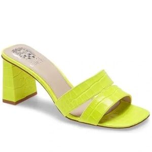 VINCE‎ CAMUTO Neon Yellow Green Block Heel Sandal Crocodile Embossed Size 9.5